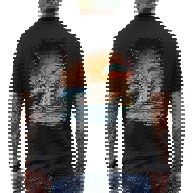 天体金星イルカ、宇宙惑星銀河ドルフィンズ メンズTシャツ バックプリント