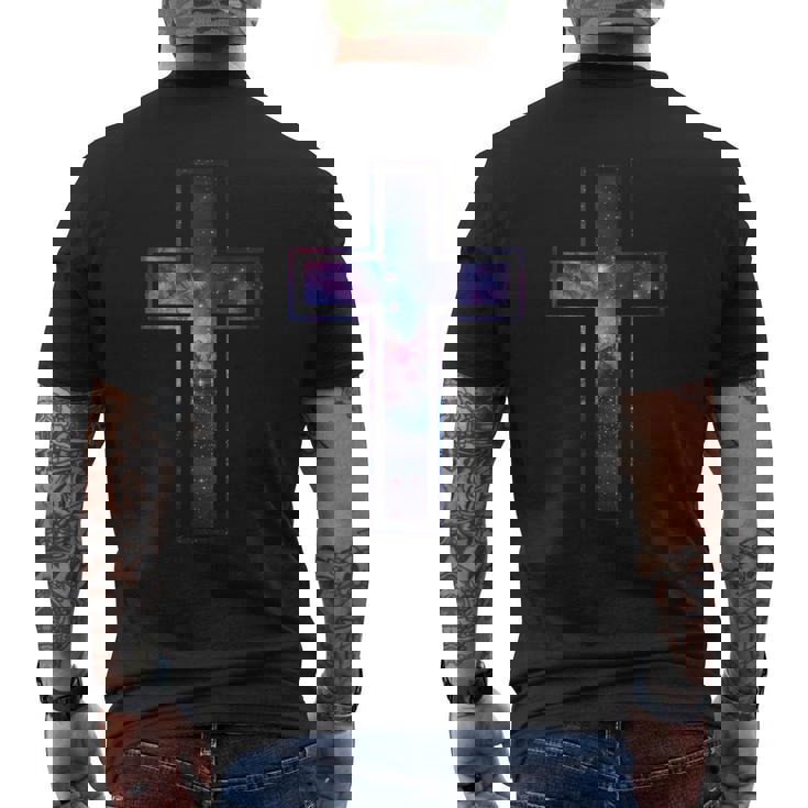 天空のシルエット信仰星銀河クリスチャンクロス メンズTシャツ バックプリント