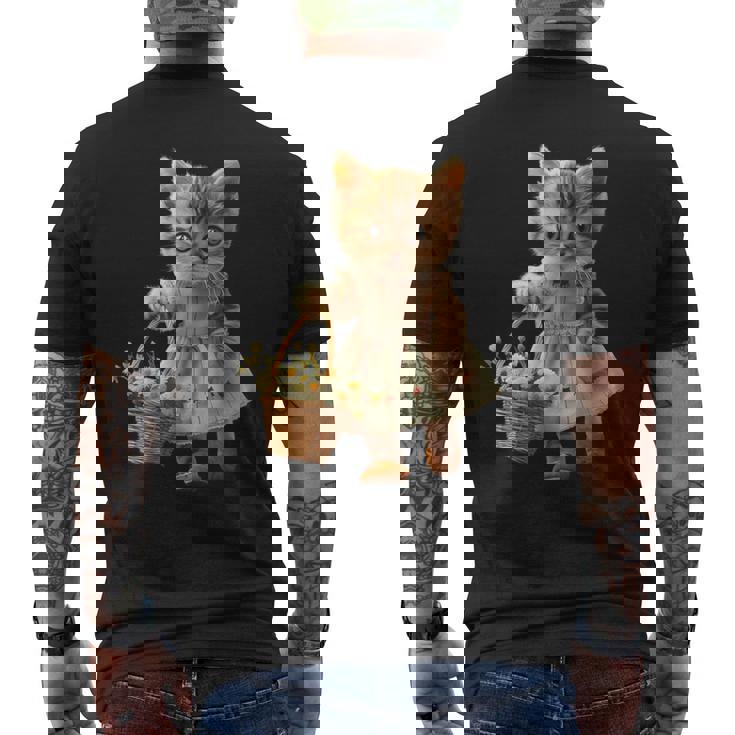 子猫、茶トラ、かわいい、おもしろい、癒し、花かご、ワンピース、可愛い、花束 メンズTシャツ バックプリント