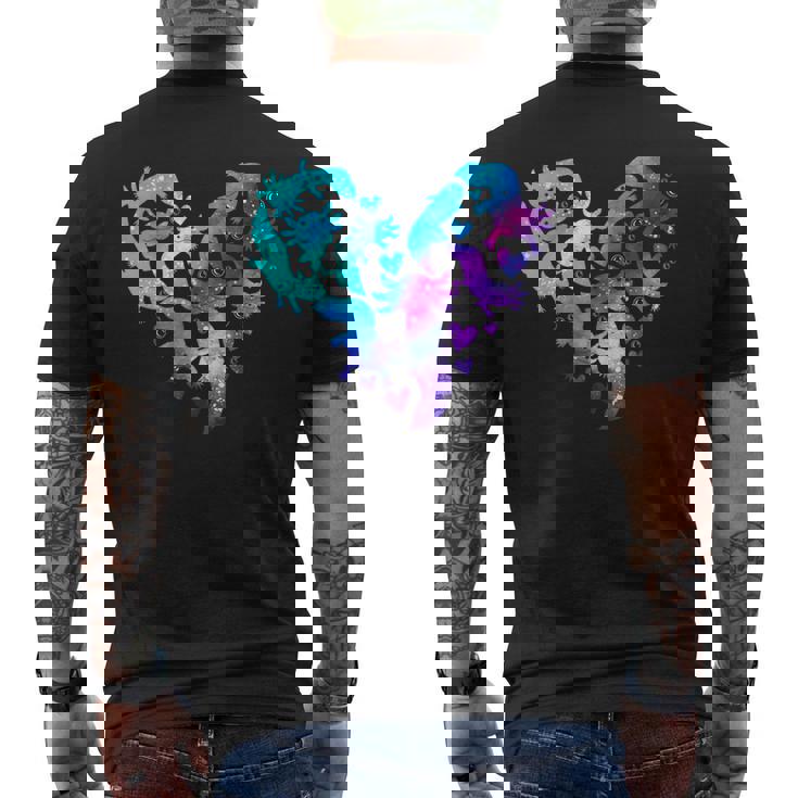 宇宙 ウーパールートル かわいいウーパールーパー ハート 水彩 ウーパールーパー メンズTシャツ バックプリント