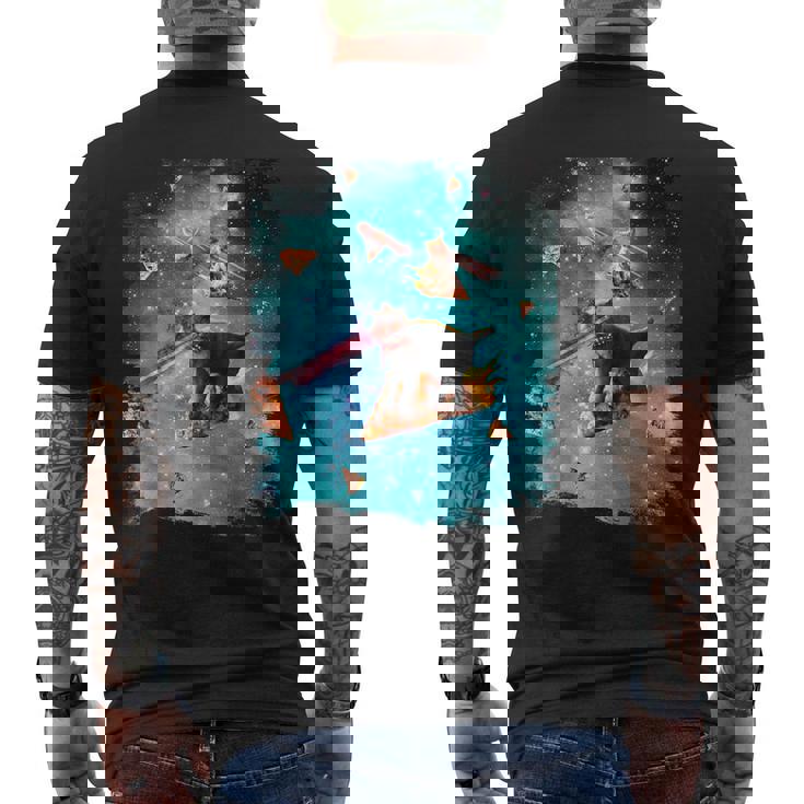 宇宙 レーザー目 猫 ピザに乗る猫 ギャラクシーキャット メンズTシャツ バックプリント