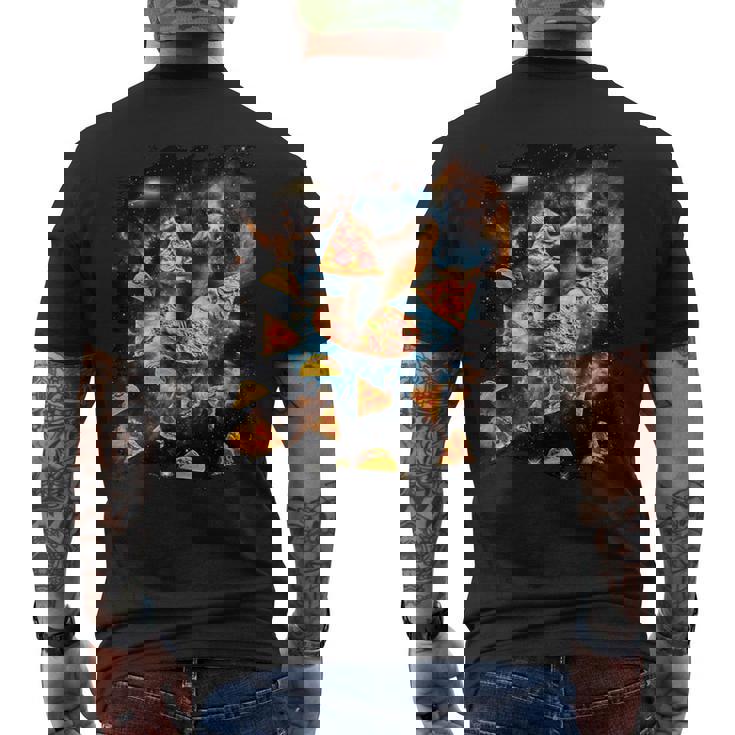 宇宙でピザタコスを食べるギャラクシーナマケモノ メンズTシャツ バックプリント