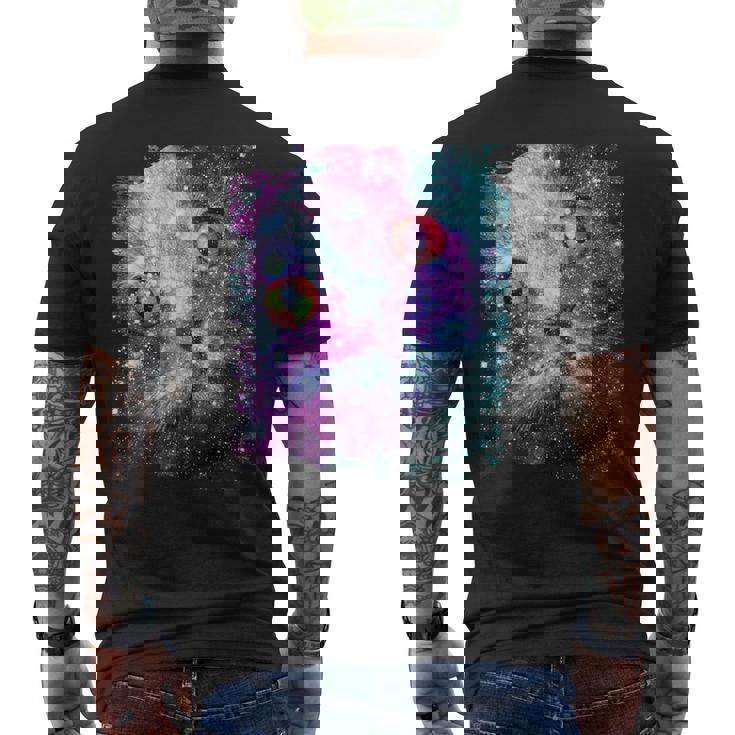 宇宙のかわいいアストロ宇宙猫 メンズTシャツ バックプリント