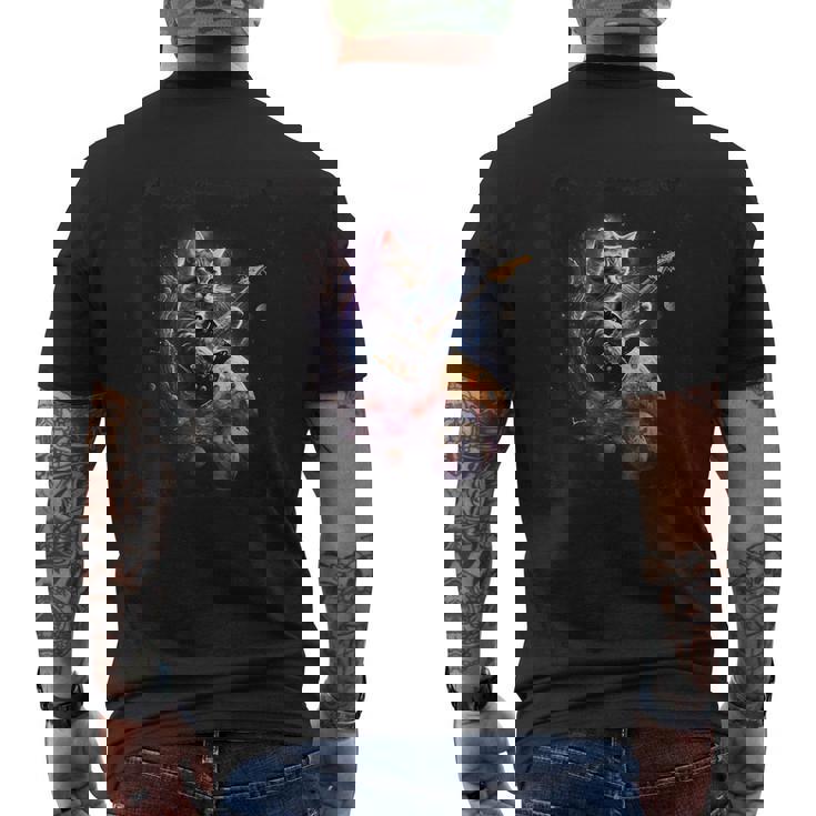 宇宙の猫 スピリット 銀河 ギター サイエンス メンズTシャツ バックプリント