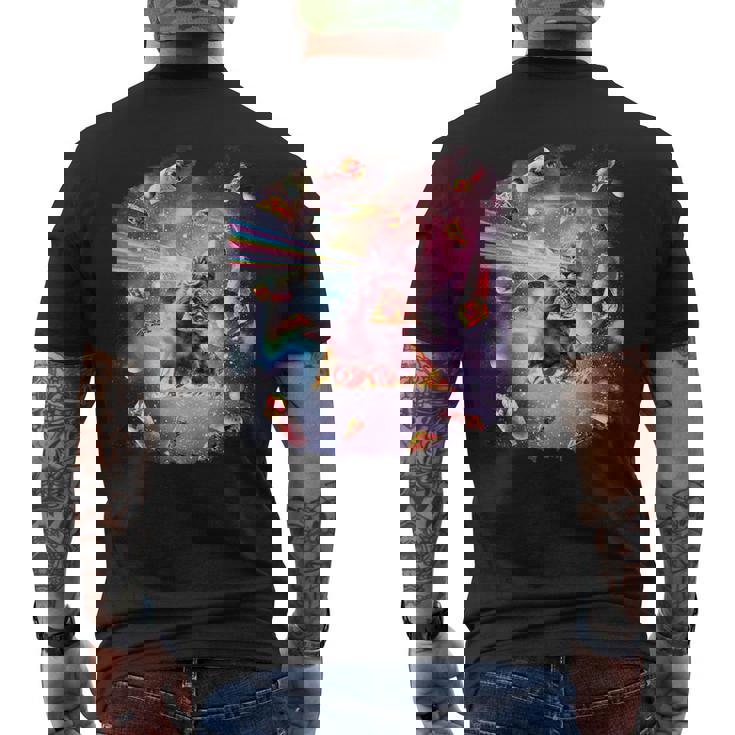 宇宙ピザ猫-レインボーレーザー、タコス、ブリトー メンズTシャツ バックプリント