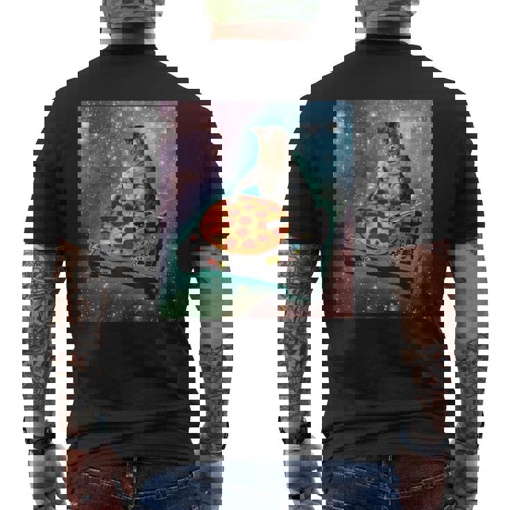 宇宙宇宙 ギャラクシー 宇宙 猫 ピザ Dj 面白い かわいい コズミック メンズTシャツ バックプリント