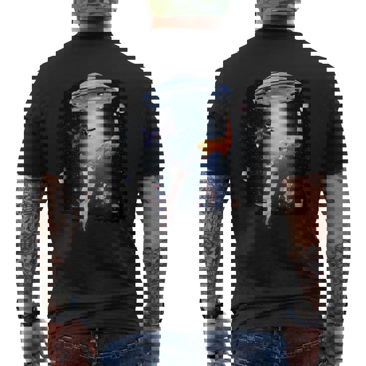 宇宙猫 面白い宇宙猫銀河ufoエイリアンアブダクション メンズTシャツ バックプリント