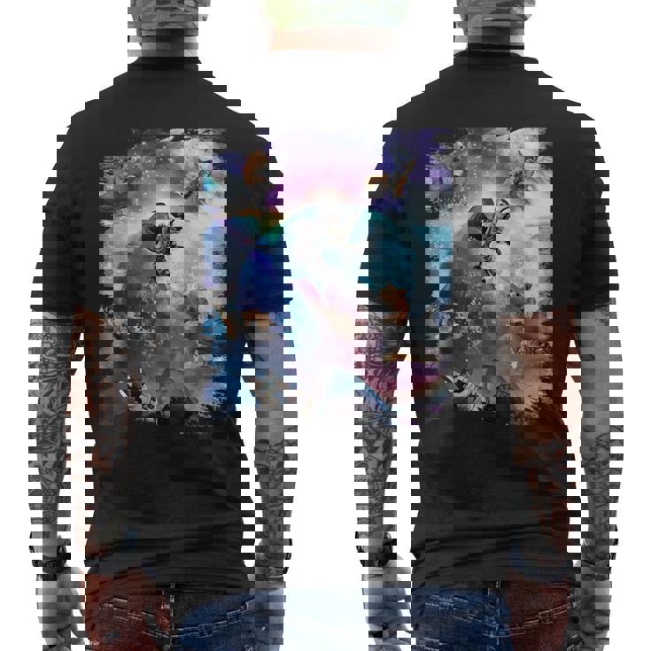 宇宙猫 乗馬サメ ギャラクシー レインボーキャット オンシャークス メンズTシャツ バックプリント