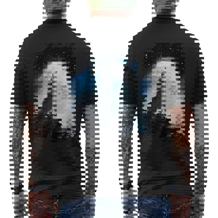 宇宙空間 オオカミ 月に遠吠えするオオカミ メンズTシャツ バックプリント