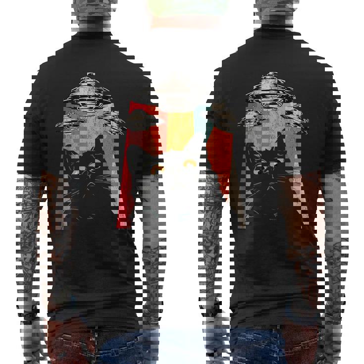 宇宙船 宇宙人 猫 Ufo 黒猫 面白い メンズTシャツ バックプリント
