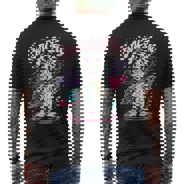 宇宙飛行士うさぎ 宇宙うさぎ メンズTシャツ バックプリント