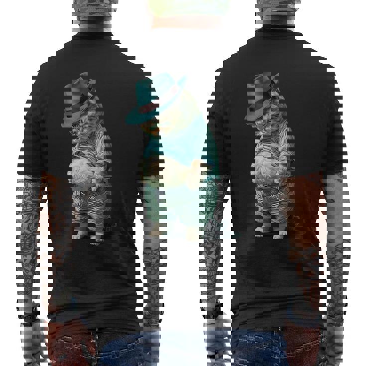 帽子をかぶった面白い太った猫 Ia アート デザイン太った子猫猫愛好家 メンズTシャツ バックプリント