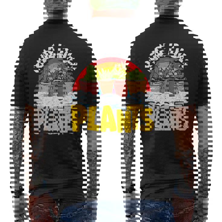 平和 愛&植物 レトロ レインボー 多肉植物 植物庭師 メンズTシャツ バックプリント