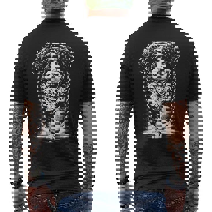 幸せなポーズでかわいいバーニーズマウンテンドッグ メンズTシャツ バックプリント