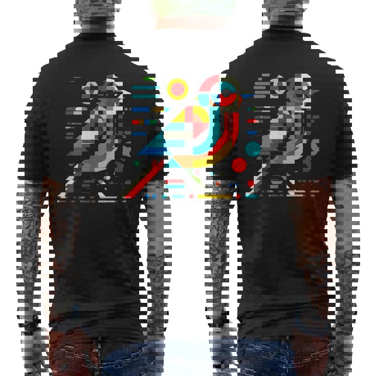 幾何学的 ミニマリズム モダン イラスト スズメ 鳥 アート メンズTシャツ バックプリント