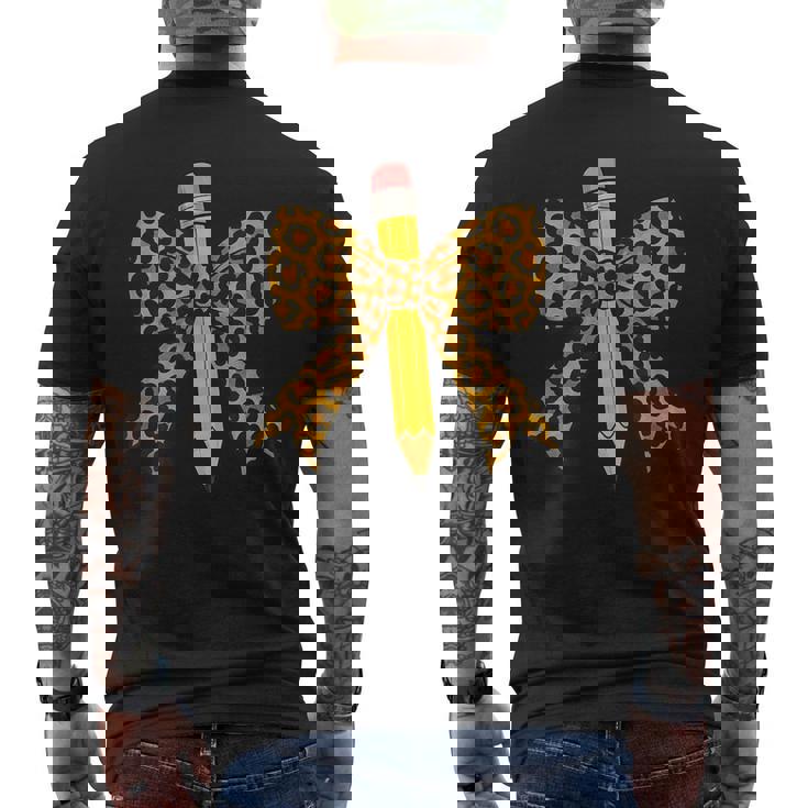 弓鉛筆 ヒョウ柄 初日 新学期 メンズTシャツ バックプリント