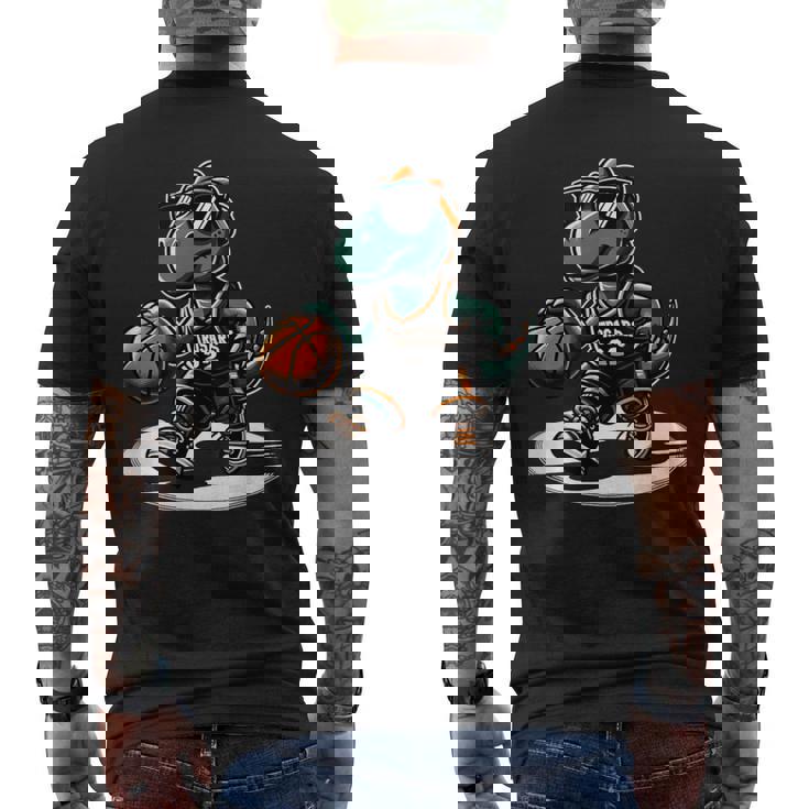 恐竜 バスケットボール T-Rex スポーツプレーヤー コーチ 面白い 男の子向け メンズTシャツ バックプリント