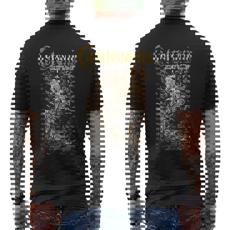 悪魔城ドラキュラ シンフォニーボックス アート ゴシック 月 夜 レトロ ゲーマー メンズTシャツ バックプリント