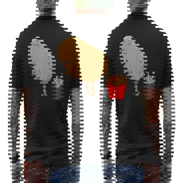 愉快なフライドポテト食べ物デザイン 男女兼用 メンズTシャツ バックプリント