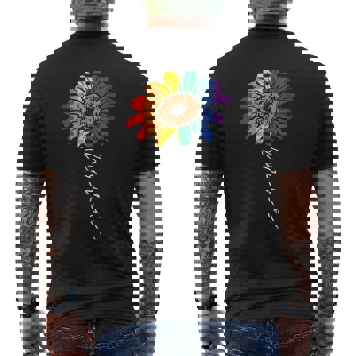 愛のヒマワリ 花柄 Lgbtq レインボーフラッグ ゲイプライド アライ メンズTシャツ バックプリント