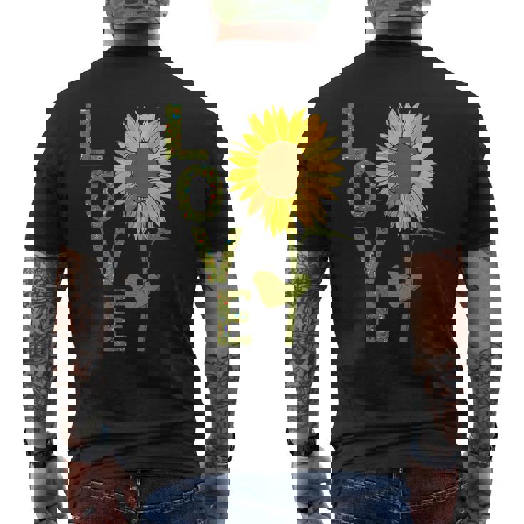 愛の大きなひまわりを作る庭師 メンズTシャツ バックプリント