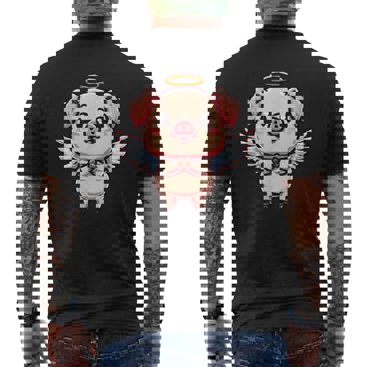 愛らしい天使の豚の漫画とハロー。 メンズTシャツ バックプリント