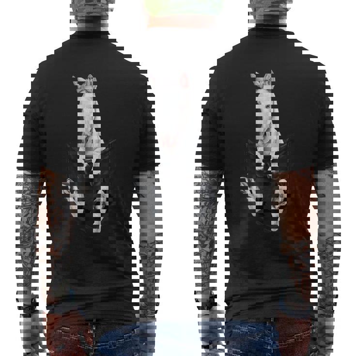 愛らしい白い馬のポケット メンズTシャツ バックプリント