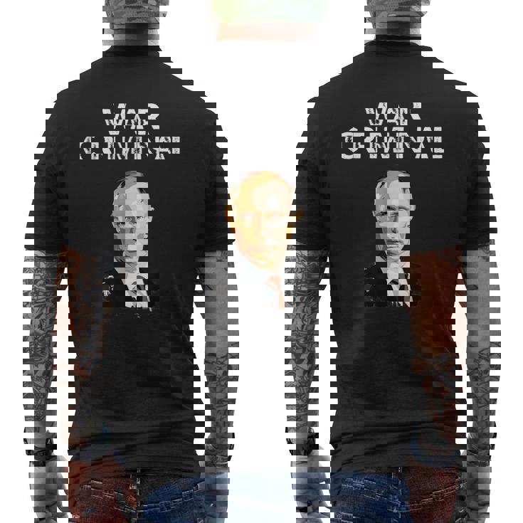 戦争犯罪者プーチン反ウラジミールプーチン メンズTシャツ バックプリント