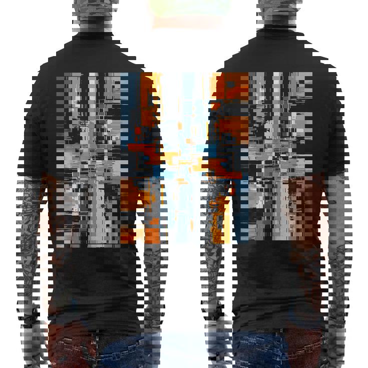 抽象幾何アート オレンジ青 モダン Abstract Geometric Composition メンズTシャツ バックプリント