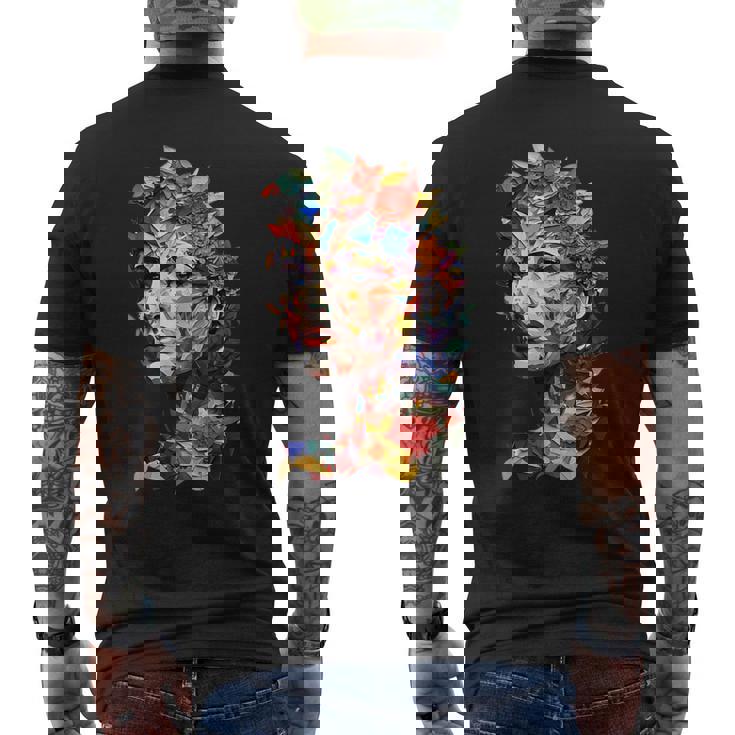 抽象的 カラフルである 花 女 芸術 顔 メンズTシャツ バックプリント