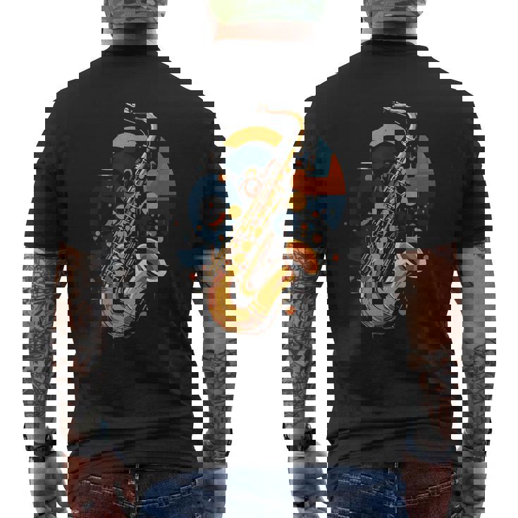 抽象音楽家 ジャズ サックス プレーヤー カラフル メンズTシャツ バックプリント