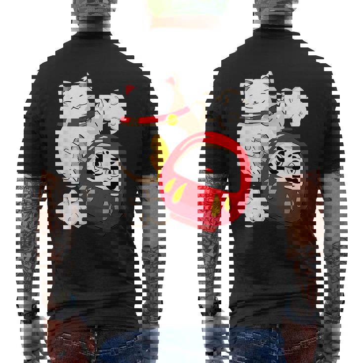 招き猫 招き猫だるま カワイイ メンズTシャツ バックプリント