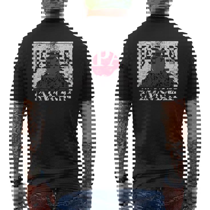 日本 カワサキ 富士山 旗 メンズTシャツ バックプリント