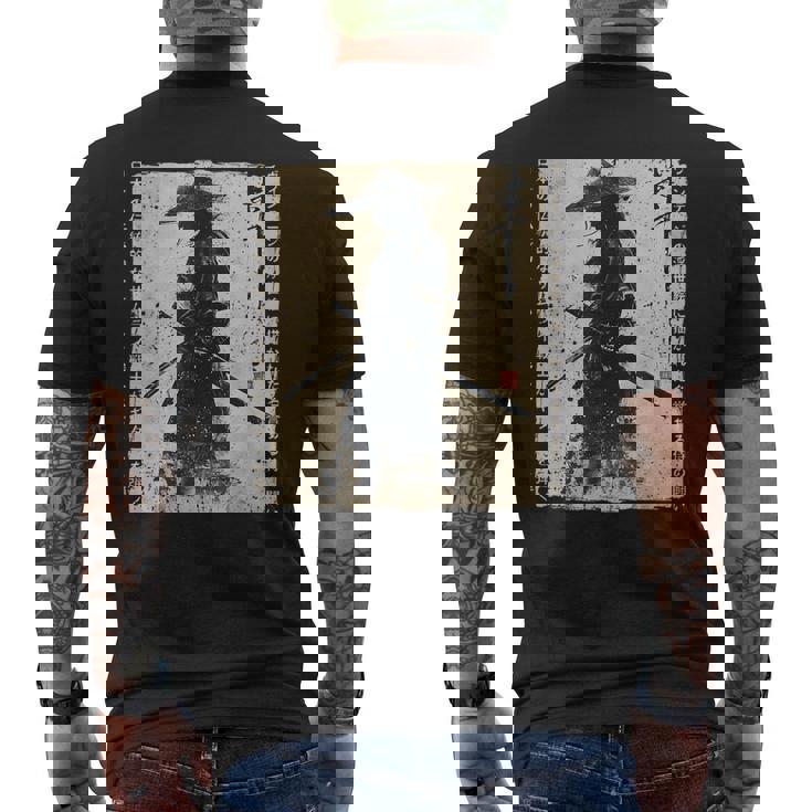 日本 武士 武士 戦闘機 浮世 墨絵 侍 メンズTシャツ バックプリント