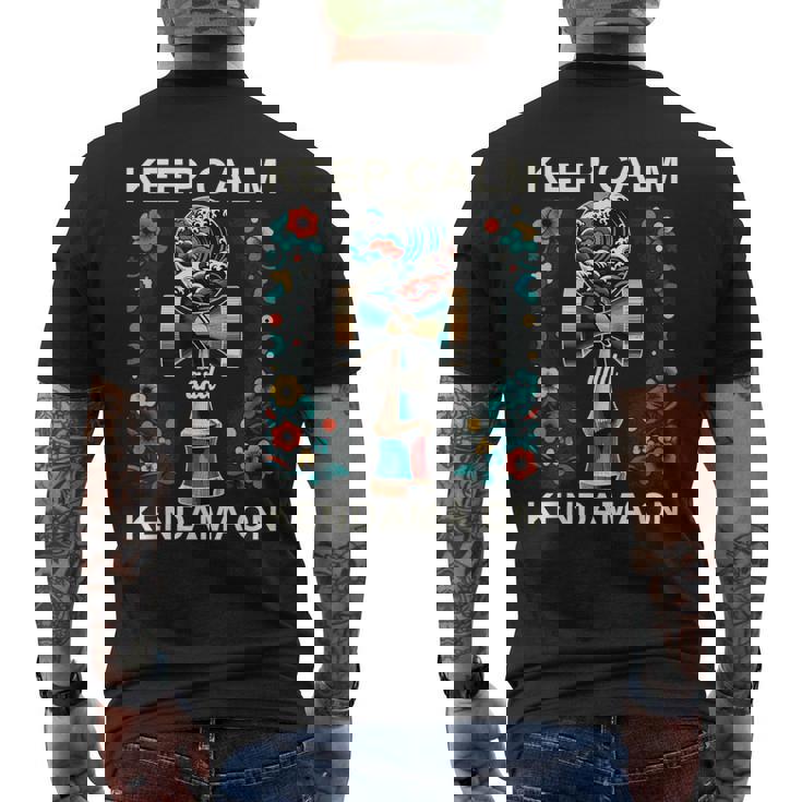 日本のけん玉 花柄 グレートウェーブ けん玉 メンズTシャツ バックプリント