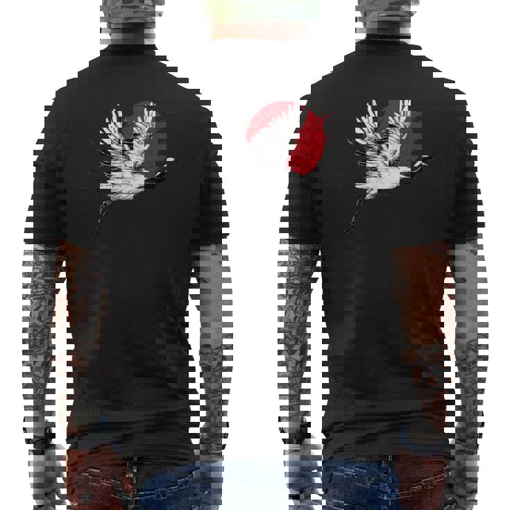 日本のアートフライングクレーンバード メンズTシャツ バックプリント