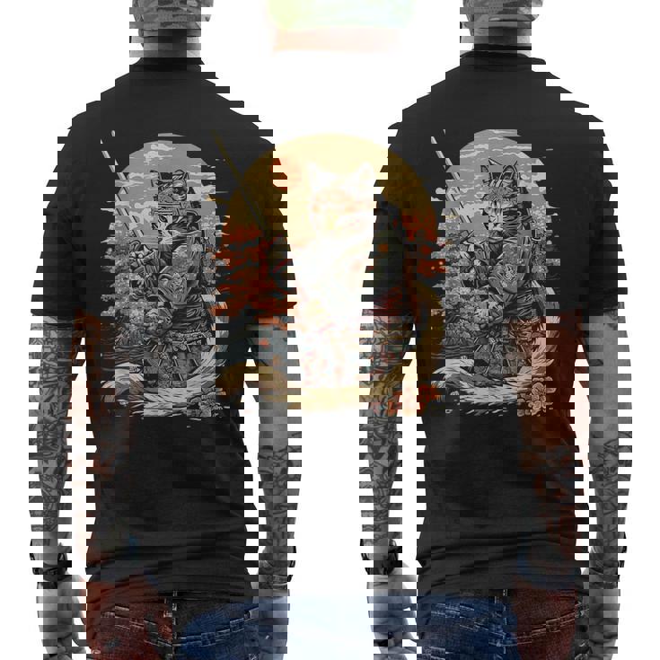 日本のサムライキャットプリント メンズTシャツ バックプリント