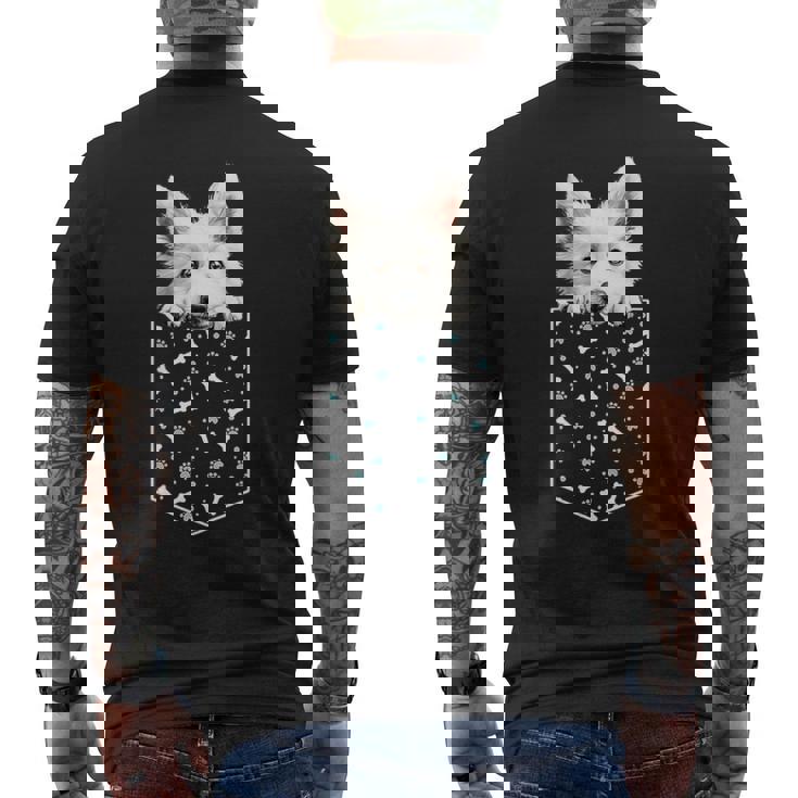 日本のスピッツ犬ポケット犬顔ペット愛好家 メンズTシャツ バックプリント