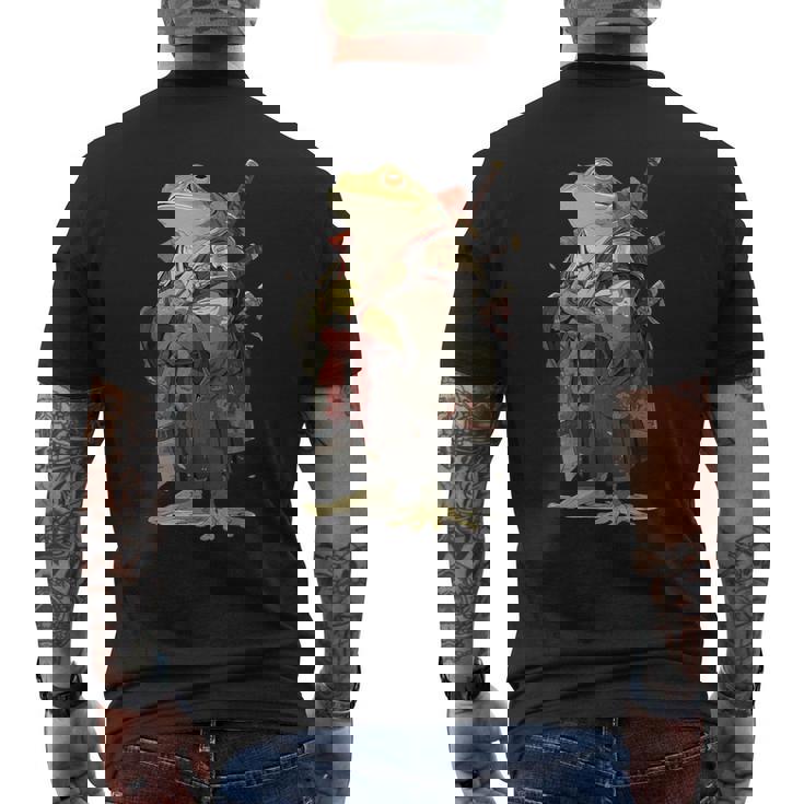 日本の侍カエル メンズTシャツ バックプリント