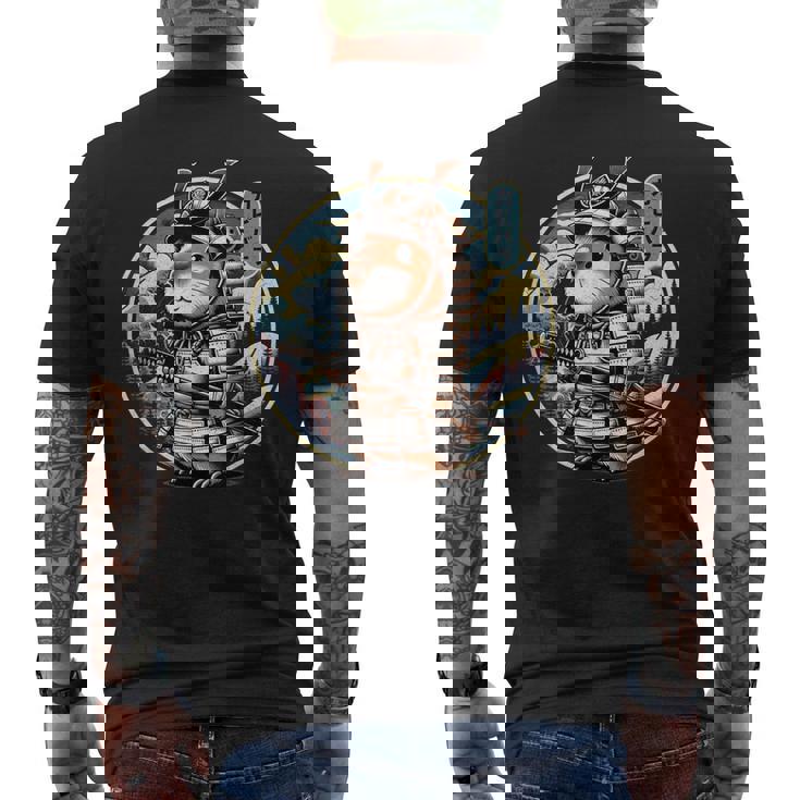 日本の侍カピバラのタトゥー、かわいい忍者カピバラ メンズTシャツ バックプリント