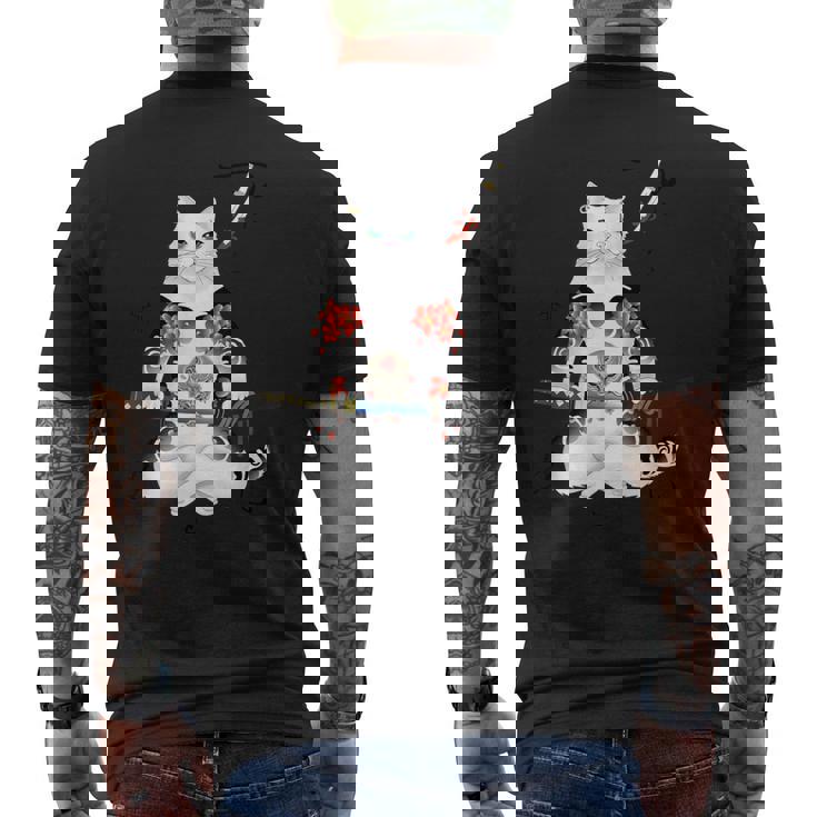 日本の侍猫刀忍者 ヤクザタトゥー メンズTシャツ バックプリント