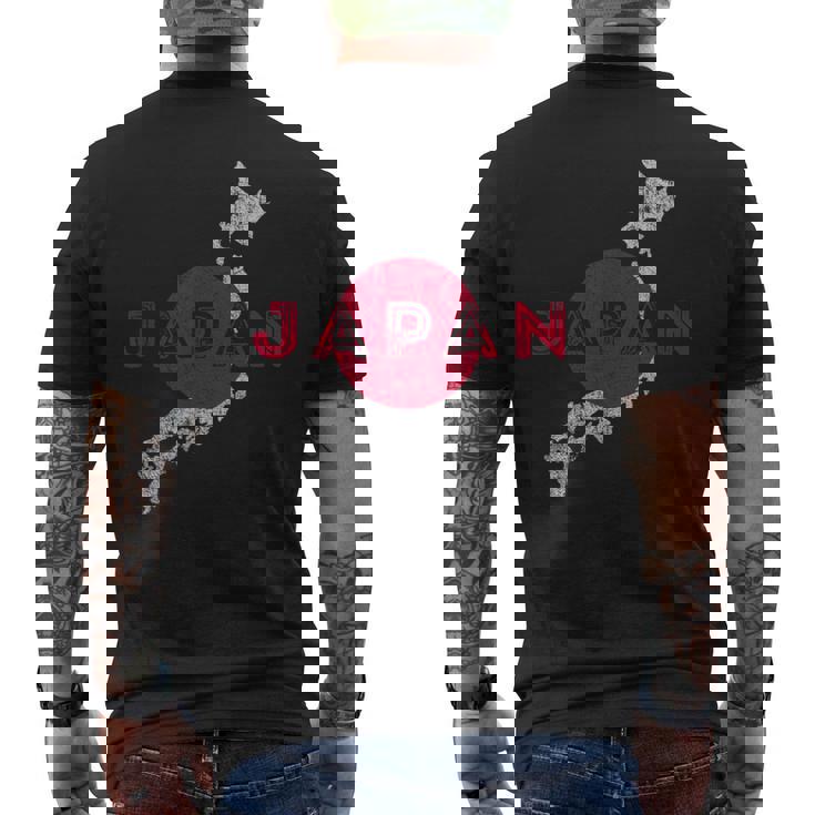 日本の地図と旗 日本のお土産 メンズTシャツ バックプリント
