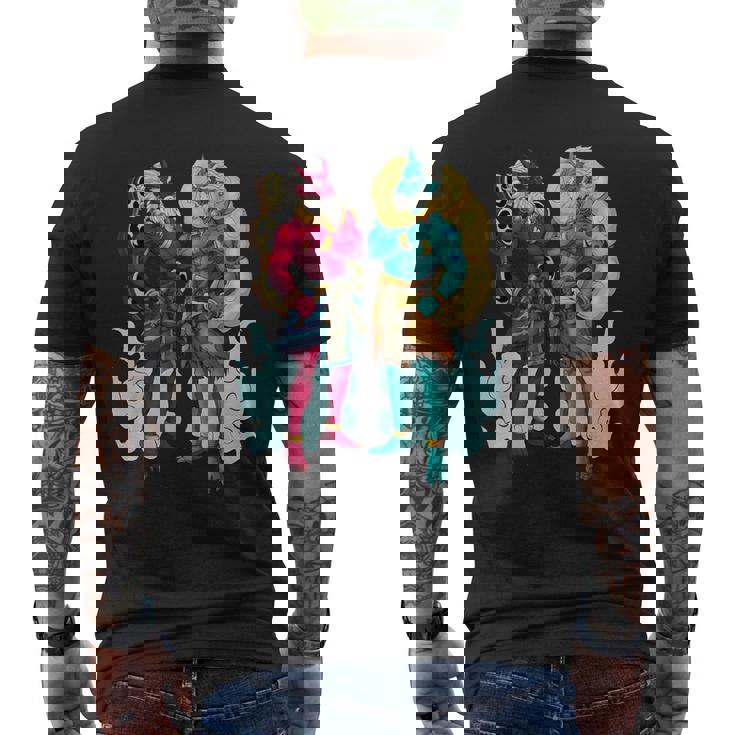 日本の神々 風神と雷神 メンズTシャツ バックプリント