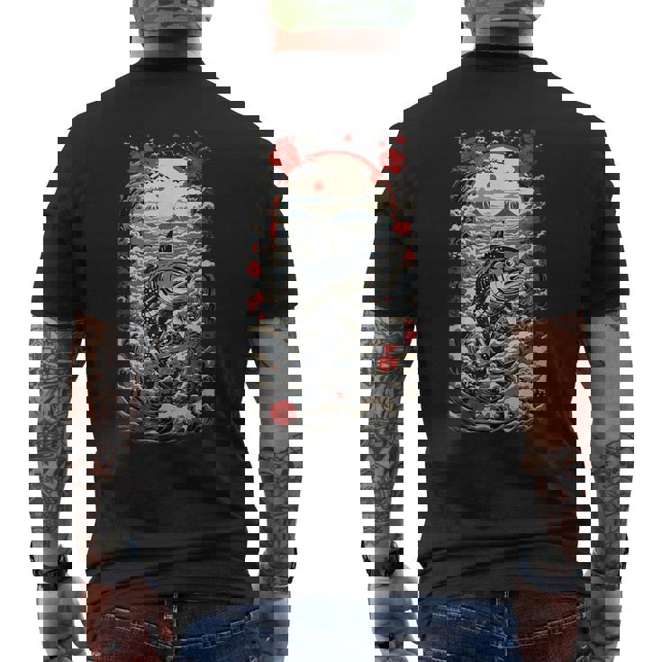 日本の美的マグロ漁師デザイン レトロ浮世絵 メンズTシャツ バックプリント