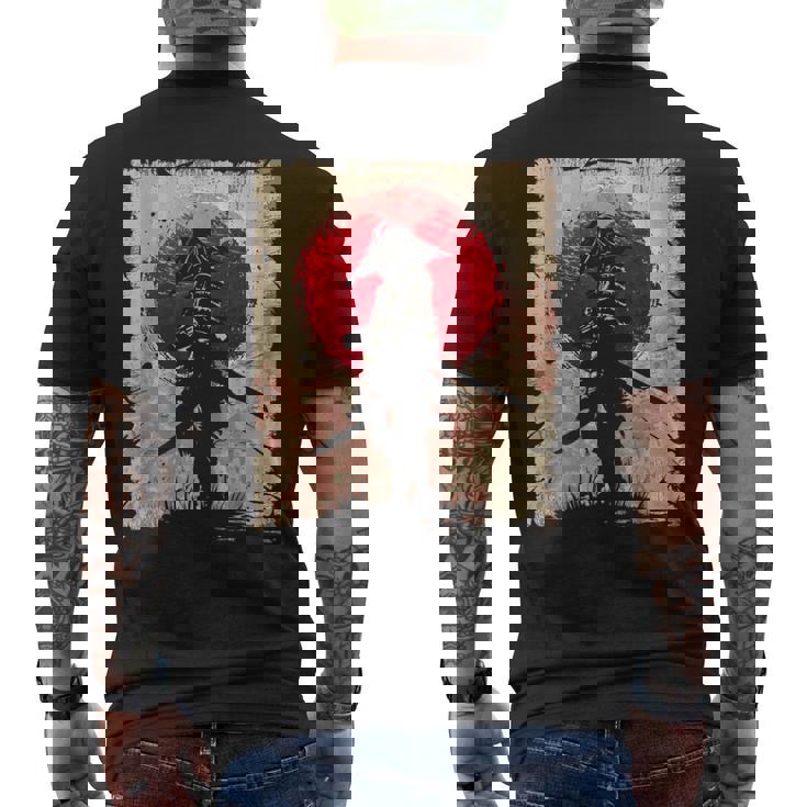 日本アート サムライ ビンテージ ファイター レトロデザイン メンズTシャツ バックプリント