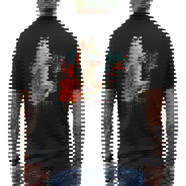 日本スピッツ 犬 モチーフ ペット 幾何学 日本スピッツ メンズTシャツ バックプリント