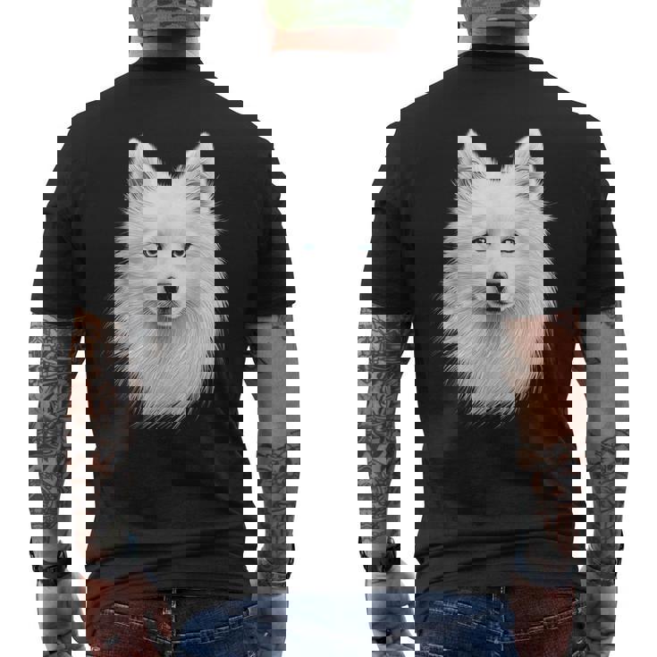 日本スピッツ 犬 モチーフ ペットアート 青い目 日本スピッツ メンズTシャツ バックプリント