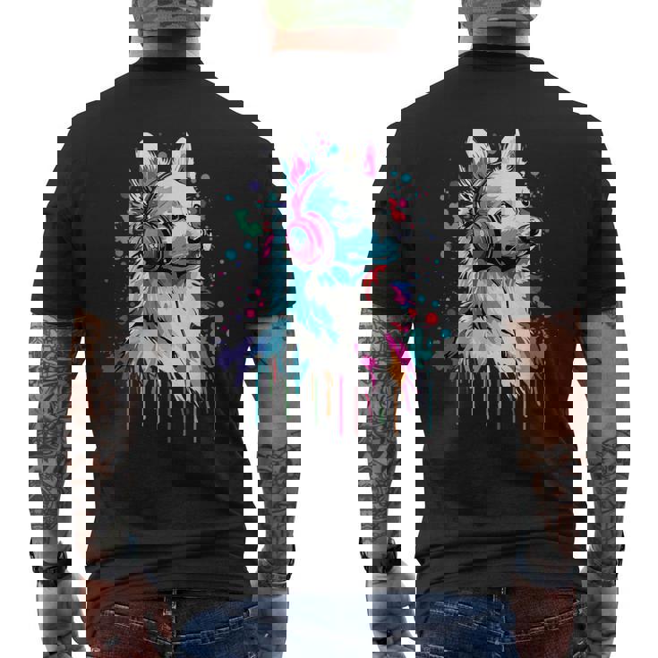 日本スピッツ好き ヘッドフォン装着 おもしろい 日本スピッツ メンズTシャツ バックプリント