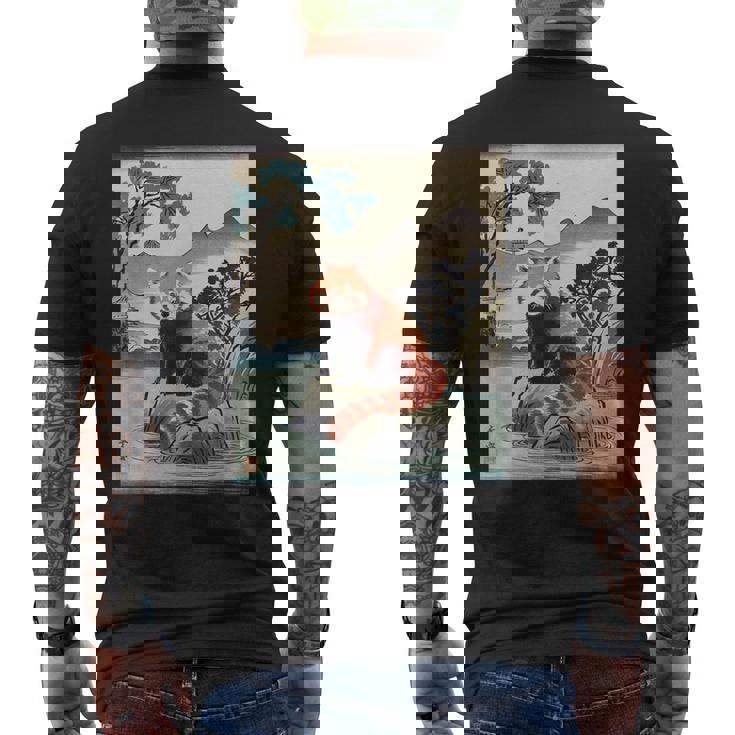 日本美術 レッサーパンダ 京斎 ヴィンテージ 日本 作品 メンズTシャツ バックプリント