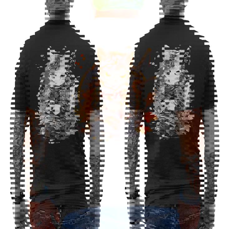 日本美術 猫 忍者 浮世絵 アニメ風 侍猫 メンズTシャツ バックプリント